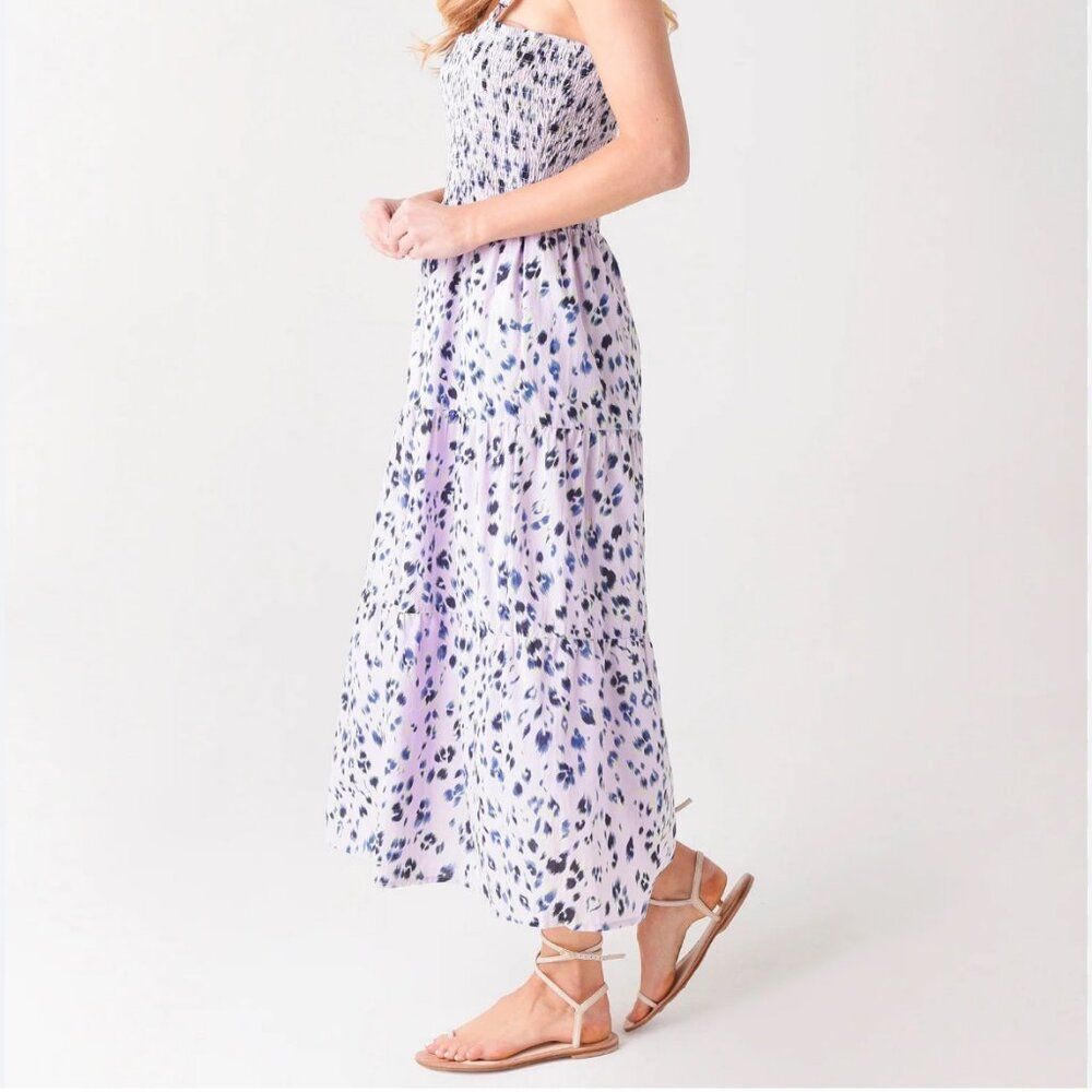 Heartloom Ronnie Smocked Purple Leopard Print Dress Lilac Boho Sundress Sz XS